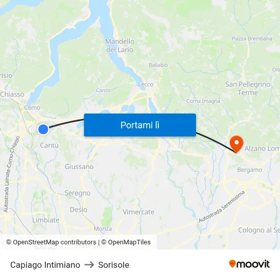 Capiago Intimiano to Sorisole map