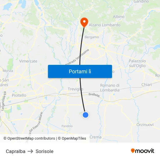 Capralba to Sorisole map