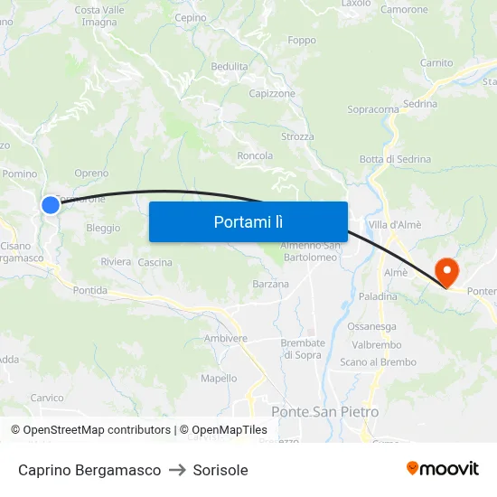 Caprino Bergamasco to Sorisole map
