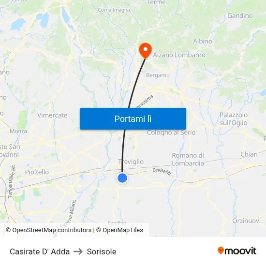 Casirate D' Adda to Sorisole map