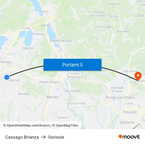 Cassago Brianza to Sorisole map
