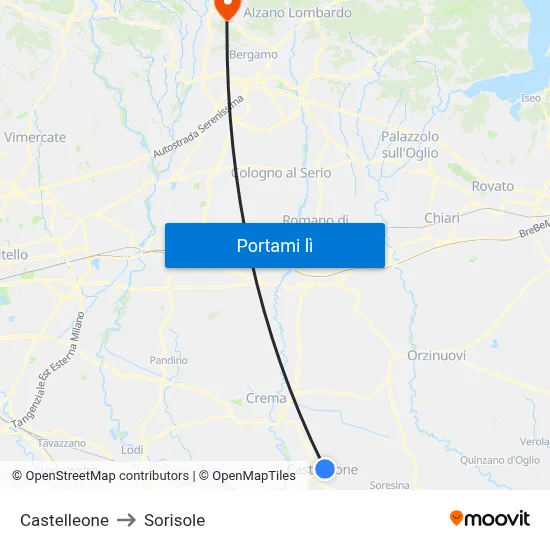 Castelleone to Sorisole map