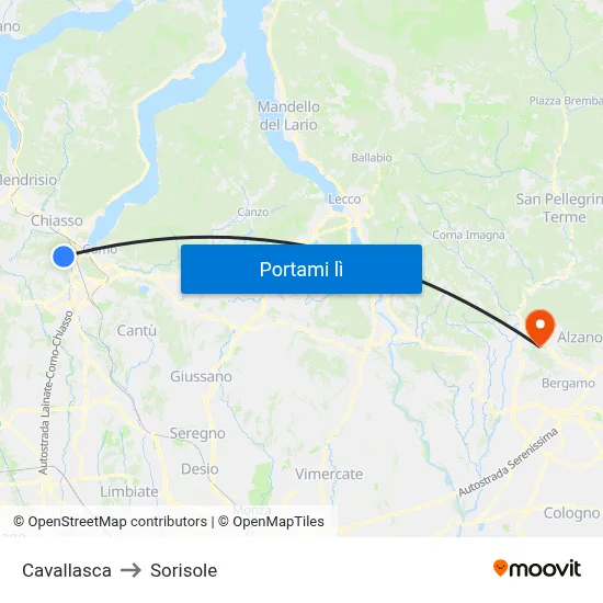 Cavallasca to Sorisole map