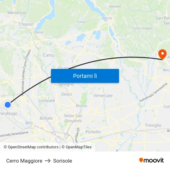 Cerro Maggiore to Sorisole map