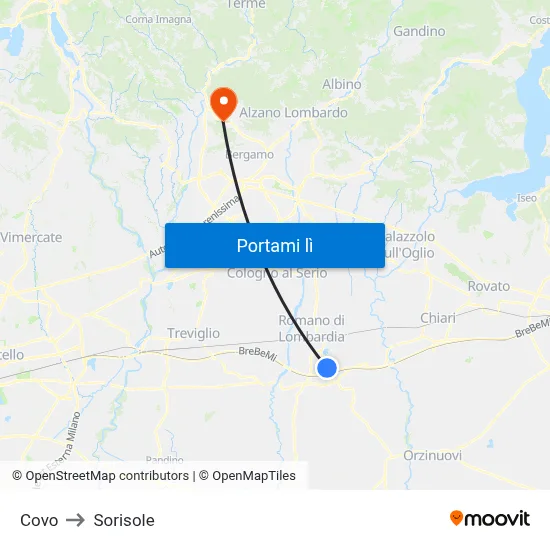 Covo to Sorisole map