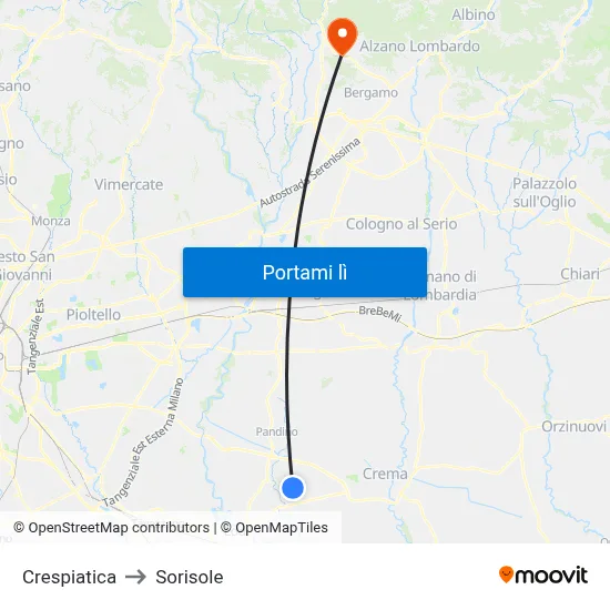 Crespiatica to Sorisole map