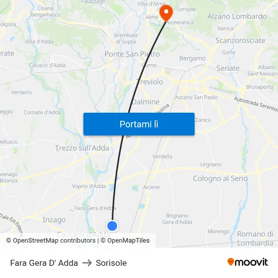 Fara Gera D' Adda to Sorisole map