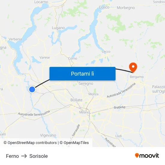Ferno to Sorisole map