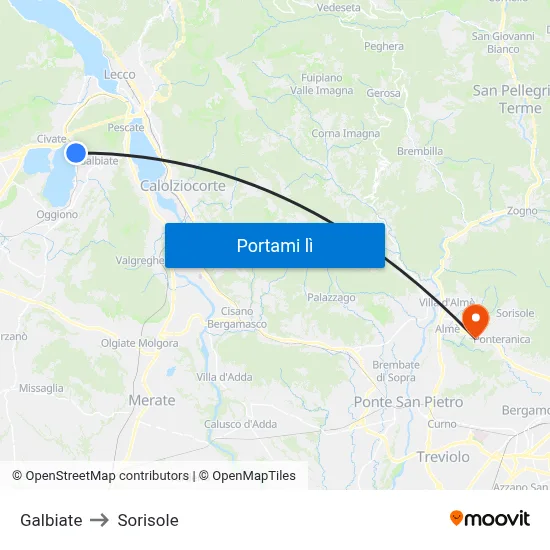 Galbiate to Sorisole map