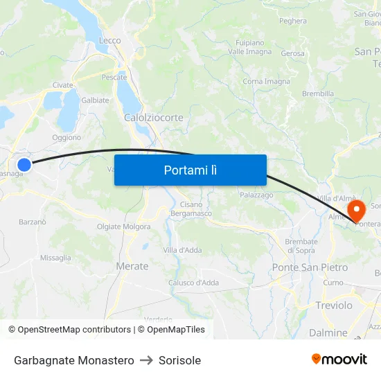 Garbagnate Monastero to Sorisole map