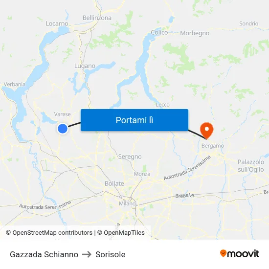 Gazzada Schianno to Sorisole map