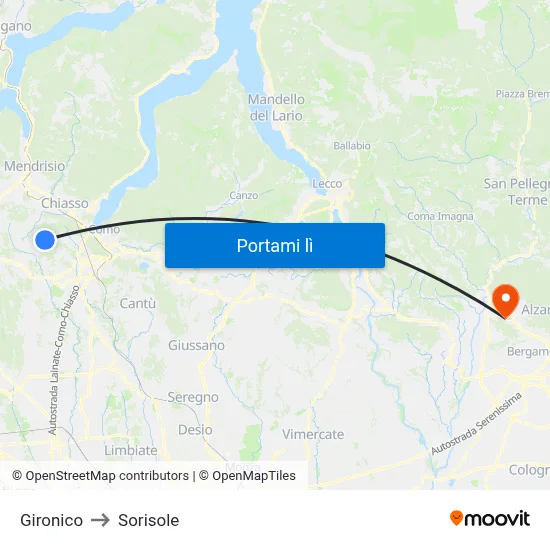 Gironico to Sorisole map