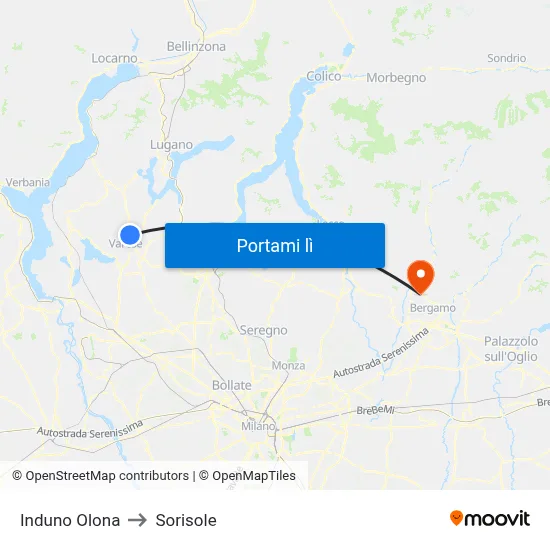 Induno Olona to Sorisole map