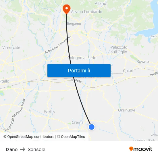 Izano to Sorisole map
