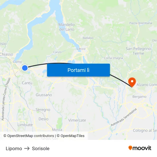 Lipomo to Sorisole map