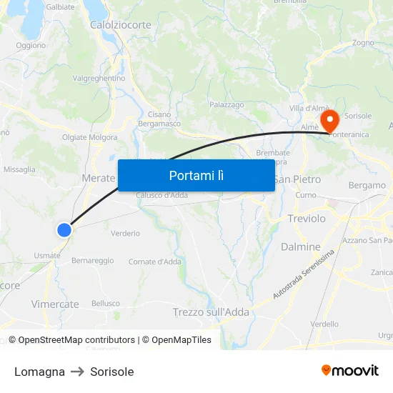Lomagna to Sorisole map