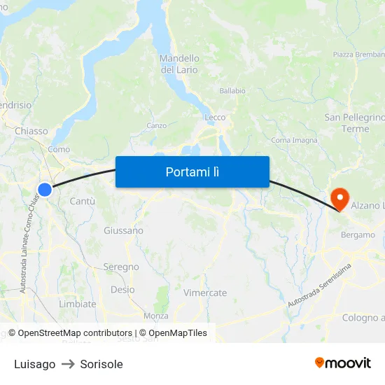Luisago to Sorisole map