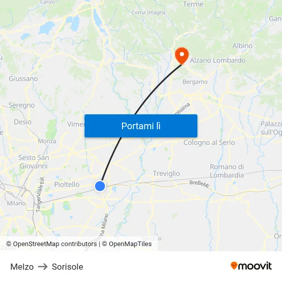Melzo to Sorisole map