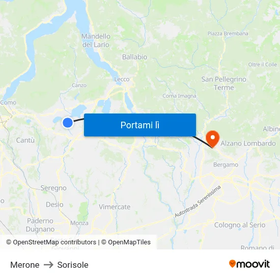 Merone to Sorisole map