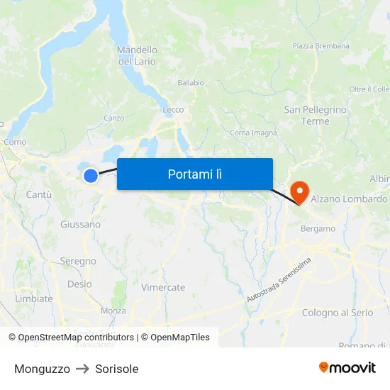 Monguzzo to Sorisole map
