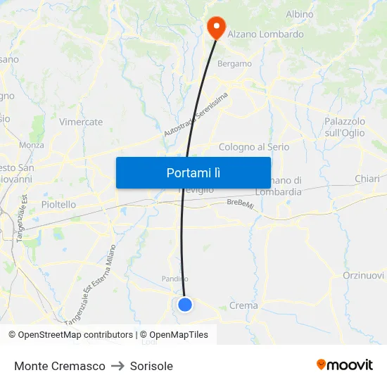 Monte Cremasco to Sorisole map