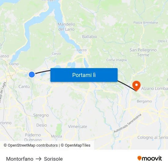 Montorfano to Sorisole map
