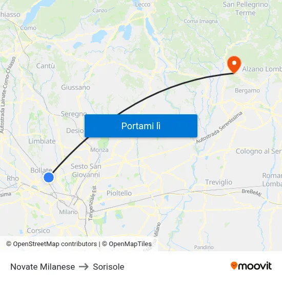 Novate Milanese to Sorisole map