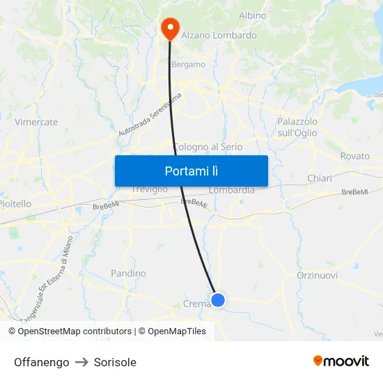 Offanengo to Sorisole map