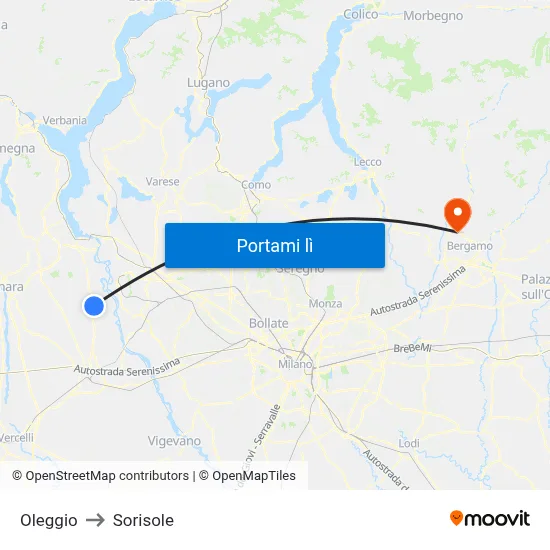 Oleggio to Sorisole map