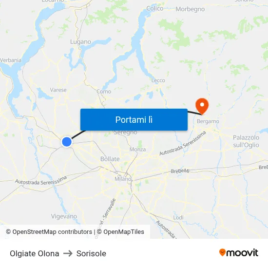 Olgiate Olona to Sorisole map