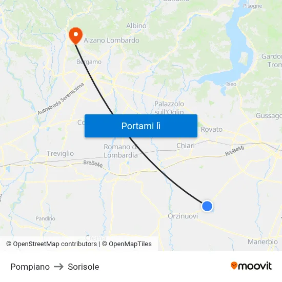 Pompiano to Sorisole map
