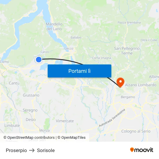 Proserpio to Sorisole map