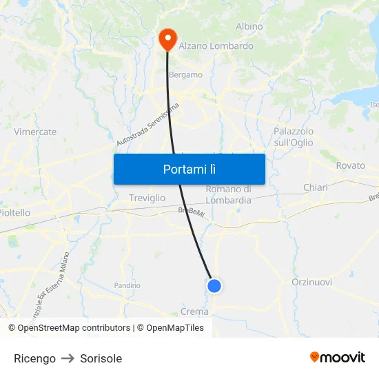 Ricengo to Sorisole map