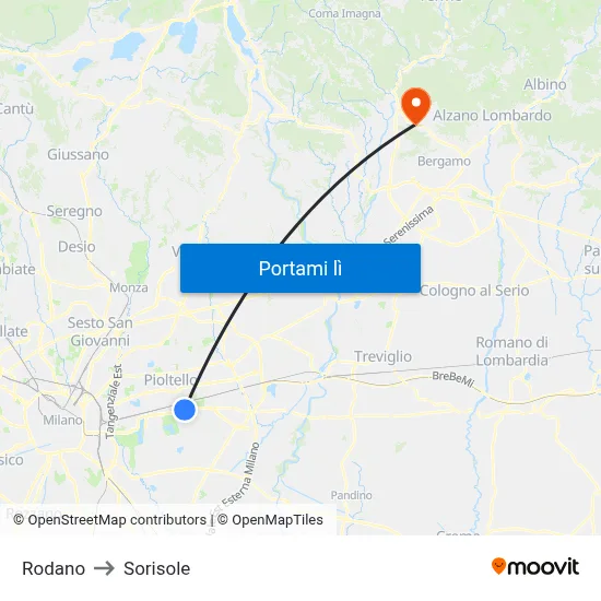 Rodano to Sorisole map
