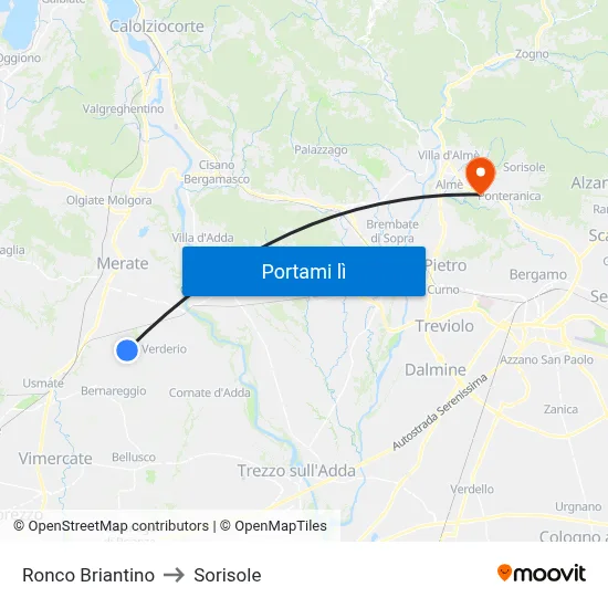 Ronco Briantino to Sorisole map