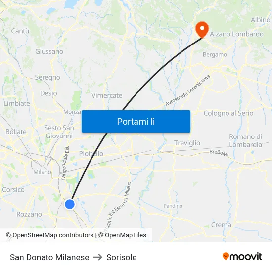 San Donato Milanese to Sorisole map