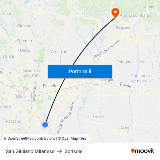 San Giuliano Milanese to Sorisole map