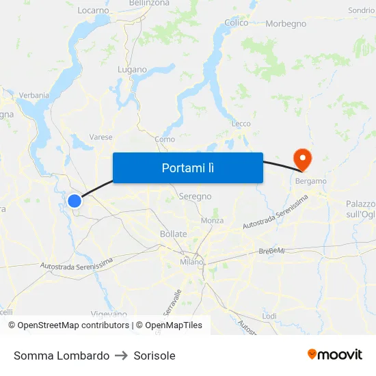 Somma Lombardo to Sorisole map