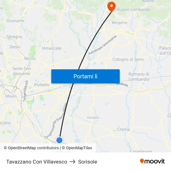 Tavazzano Con Villavesco to Sorisole map