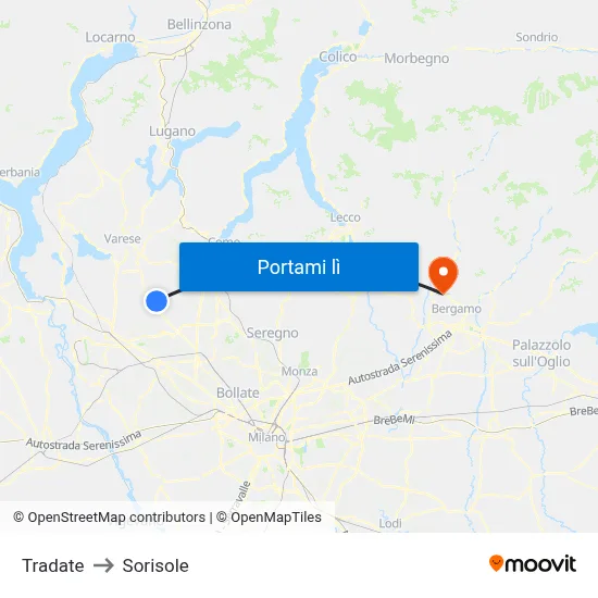 Tradate to Sorisole map