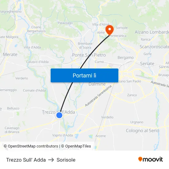 Trezzo Sull' Adda to Sorisole map