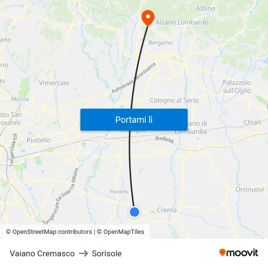 Vaiano Cremasco to Sorisole map