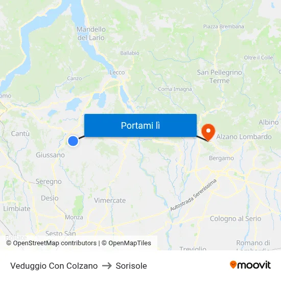 Veduggio Con Colzano to Sorisole map