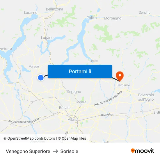 Venegono Superiore to Sorisole map