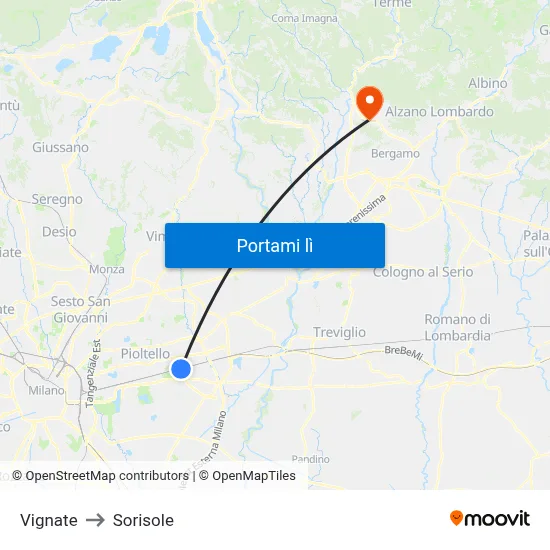 Vignate to Sorisole map