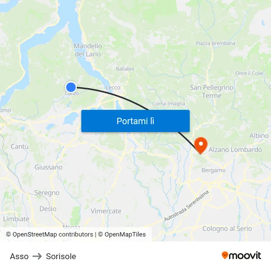 Asso to Sorisole map