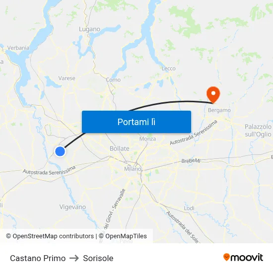 Castano Primo to Sorisole map