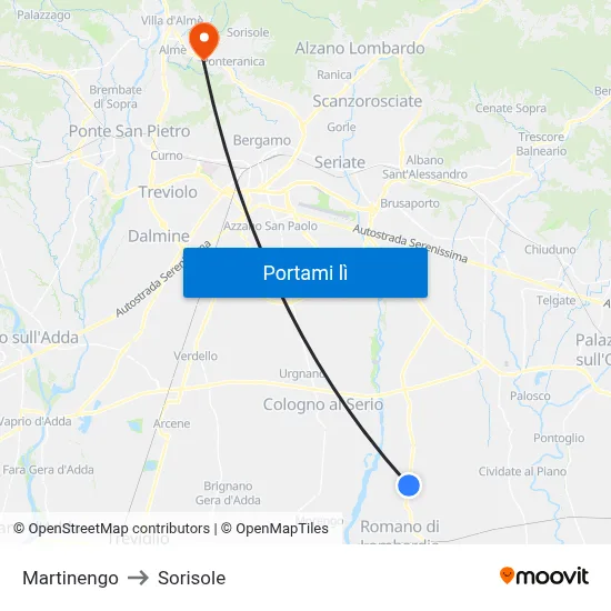 Martinengo to Sorisole map