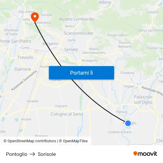 Pontoglio to Sorisole map