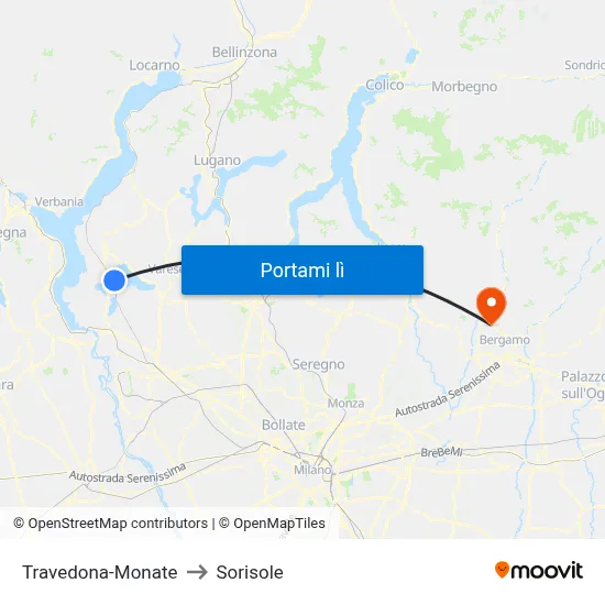 Travedona-Monate to Sorisole map